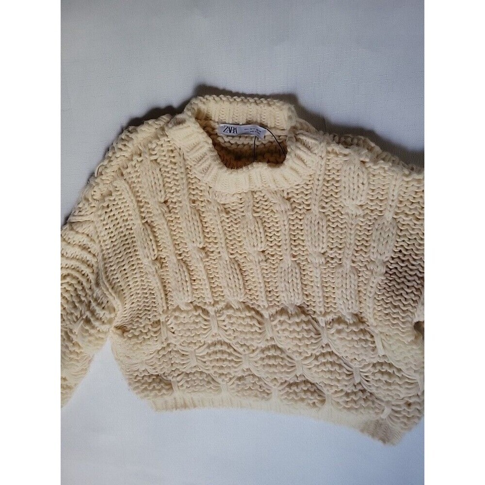 Zara Womens Chunky Sweater Size M Crop Cream Cable Knit - Picture 9 of 10